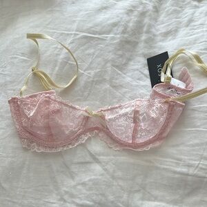 White Fox Pink Lace Bra with Sheer Cups and Adjustable Straps - new with tags